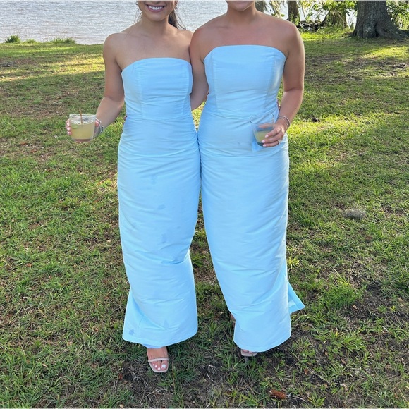 LulaKate Hannah Bodice With Straight Skirt Long in Shantung in Color Sky Size 00 - Picture 1 of 2